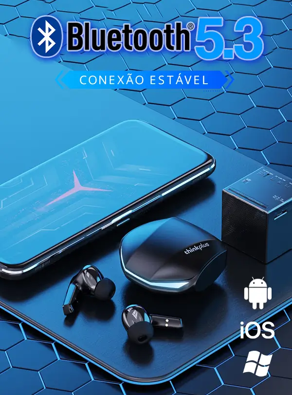 Bluetooth 5.3, conexão estável, para Android, iOS e Windows